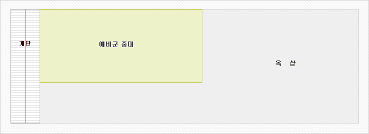 3층 : 2층에서 올라오면 옥상이 펼쳐지고, 계단 바로 앞에 예비군 중대가 위치해 있습니다.